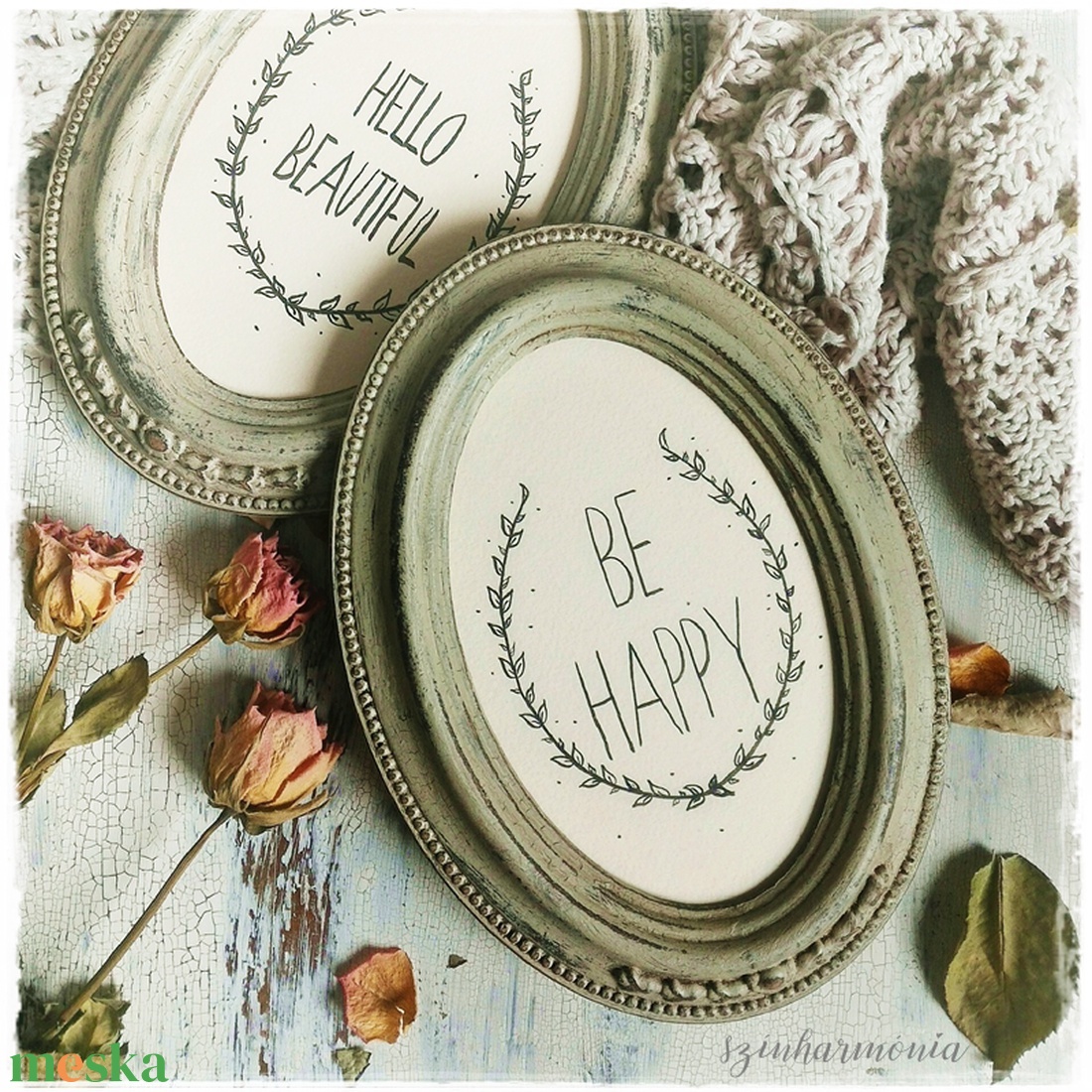 Képkeret Ovális - Vintage Zöld 10x15cm - otthon & életmód - dekoráció - Meska.hu