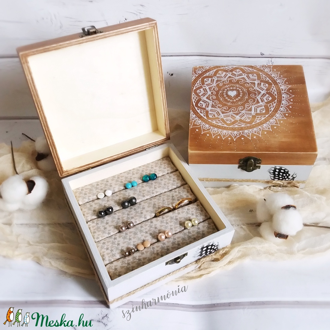 Ékszertartó doboz - Rusztik Mandala LIMITÁLT! (gyűrűtartó gyűrű bedugós fülbevaló  tartó füli ékszerdoboz beszúrós) -  - Meska.hu