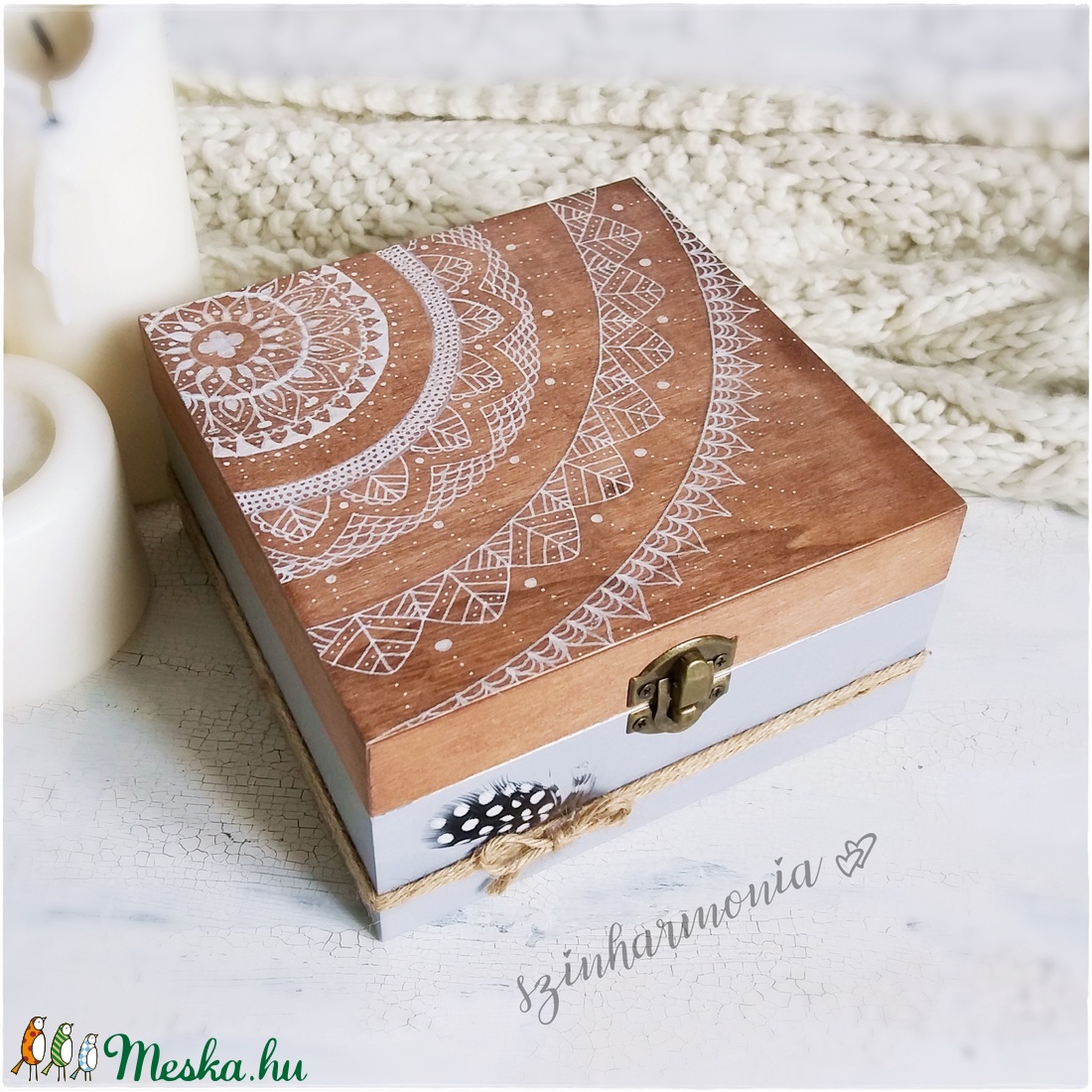Ékszertartó doboz - Rusztik Mandala LIMITÁLT! (gyűrűtartó gyűrű bedugós fülbevaló  tartó füli ékszerdoboz beszúrós) -  - Meska.hu