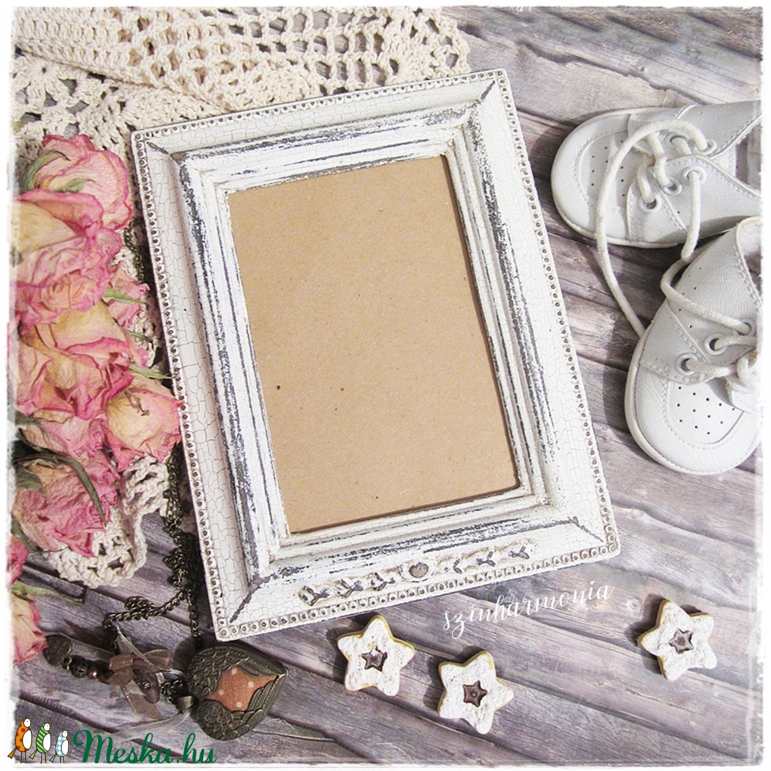 Törtfehér Vintage Képkeret 9x13 cm (fényképtartó, képtartó, nászajándék, esküvő, asztalszám, fotózás, kép) -  - Meska.hu
