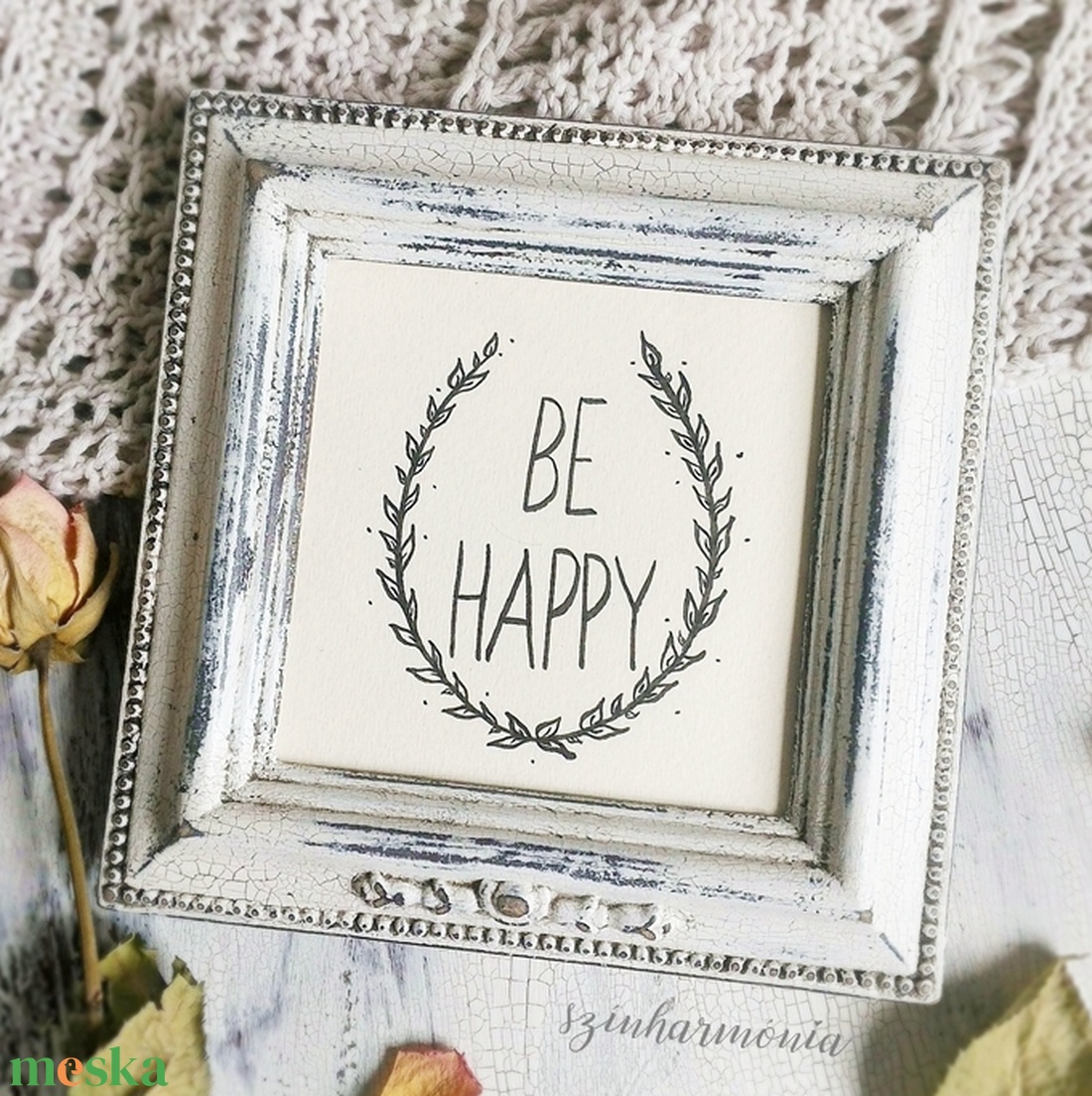 Képkeret 9x9 cm - Törtfehér Vintage négyzet (fényképtartó, baba kézlenyomat, esküvő, asztalszám, jegyes fotózás) - otthon & életmód - dekoráció - Meska.hu