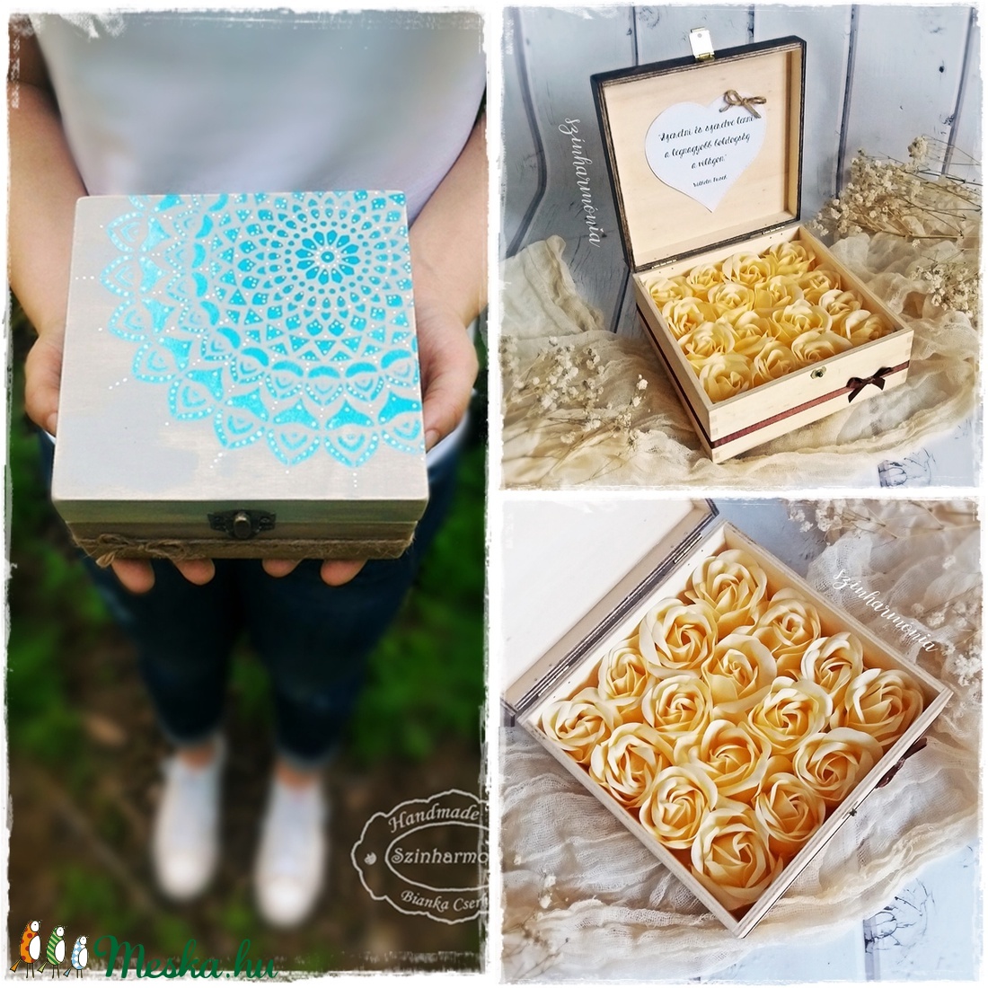 Ajándékdoboz szappanrózsákkal - Púder Mandala (emlékőrző, teás doboz, teafilter tartó, ékszertartó, emlék, keresztelő) - otthon & életmód - tárolás & rendszerezés - doboz - Meska.hu