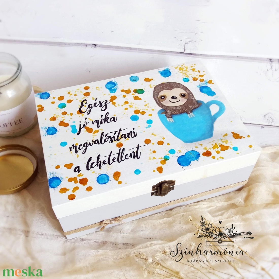 6 rekeszes doboz - Egy kék csészényi lajhár - otthon & életmód - konyhafelszerelés, tálalás - konyhai tárolás - tea & kávé tárolás - Meska.hu