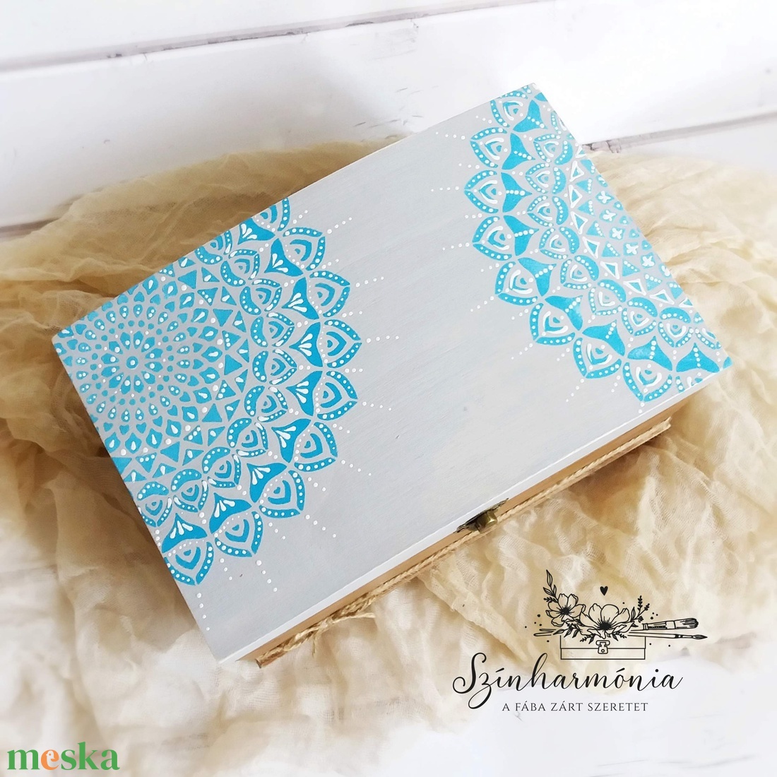 Emlékőrző fadoboz - Tengerszem mandala - otthon & életmód - tárolás & rendszerezés - doboz - Meska.hu