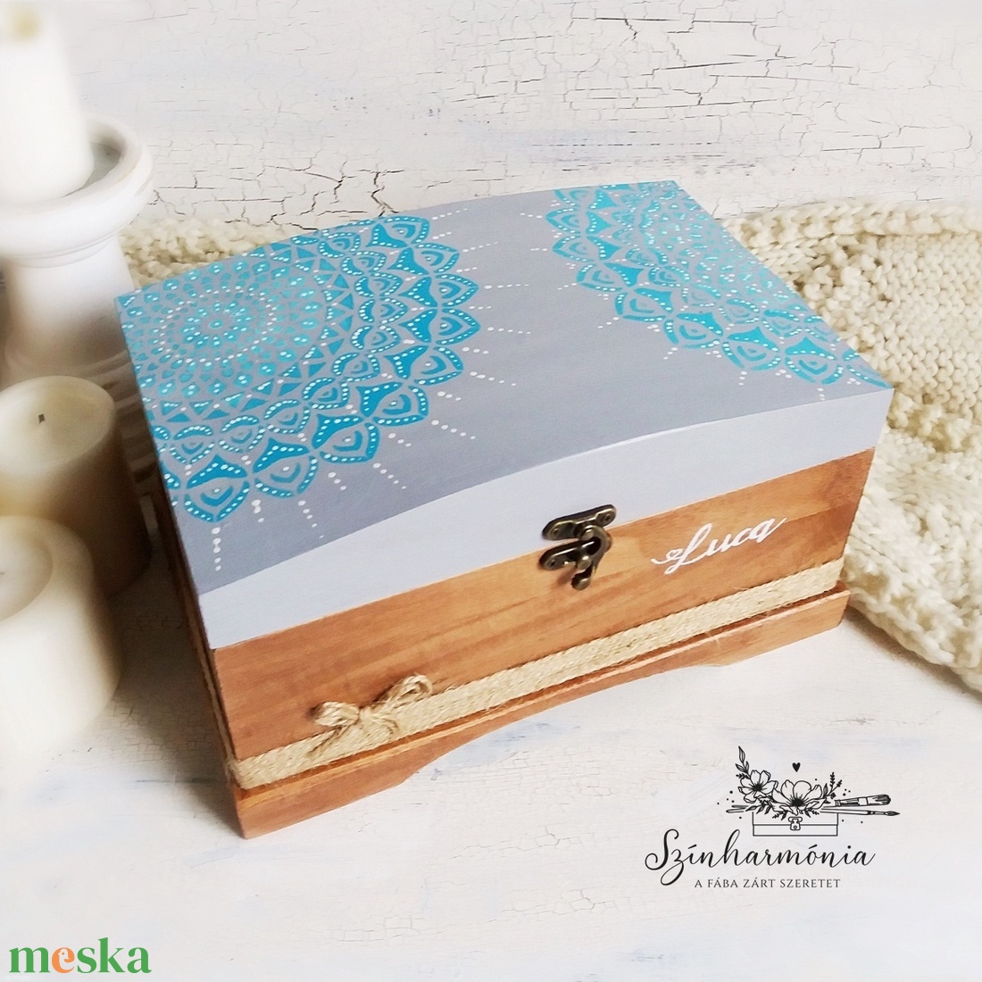 Emlékőrző fadoboz - Tengerszem mandala - otthon & életmód - tárolás & rendszerezés - doboz - Meska.hu