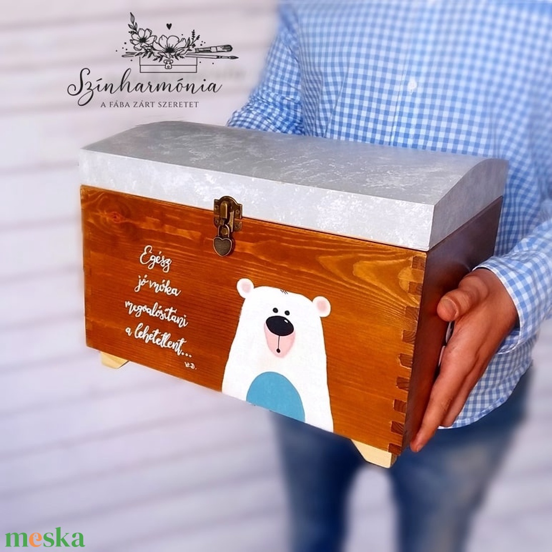 Emlékőrző faláda - Jegesmaci (névre szóló kincsesláda) - otthon & életmód - tárolás & rendszerezés - láda - Meska.hu