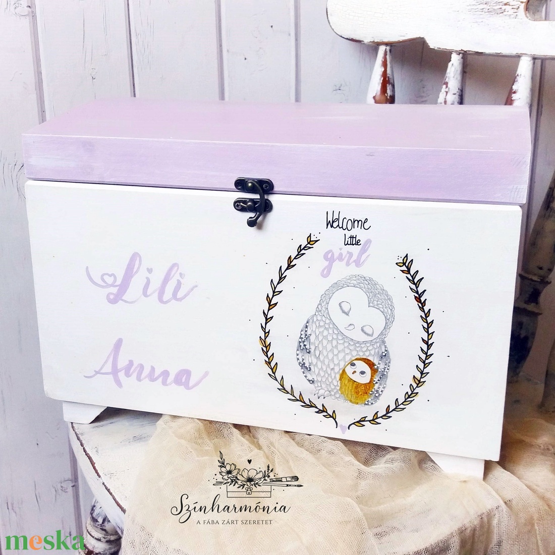 Emlékőrző faláda - Kis bagoly (névre szóló kincsesláda) - otthon & életmód - tárolás & rendszerezés - láda - Meska.hu