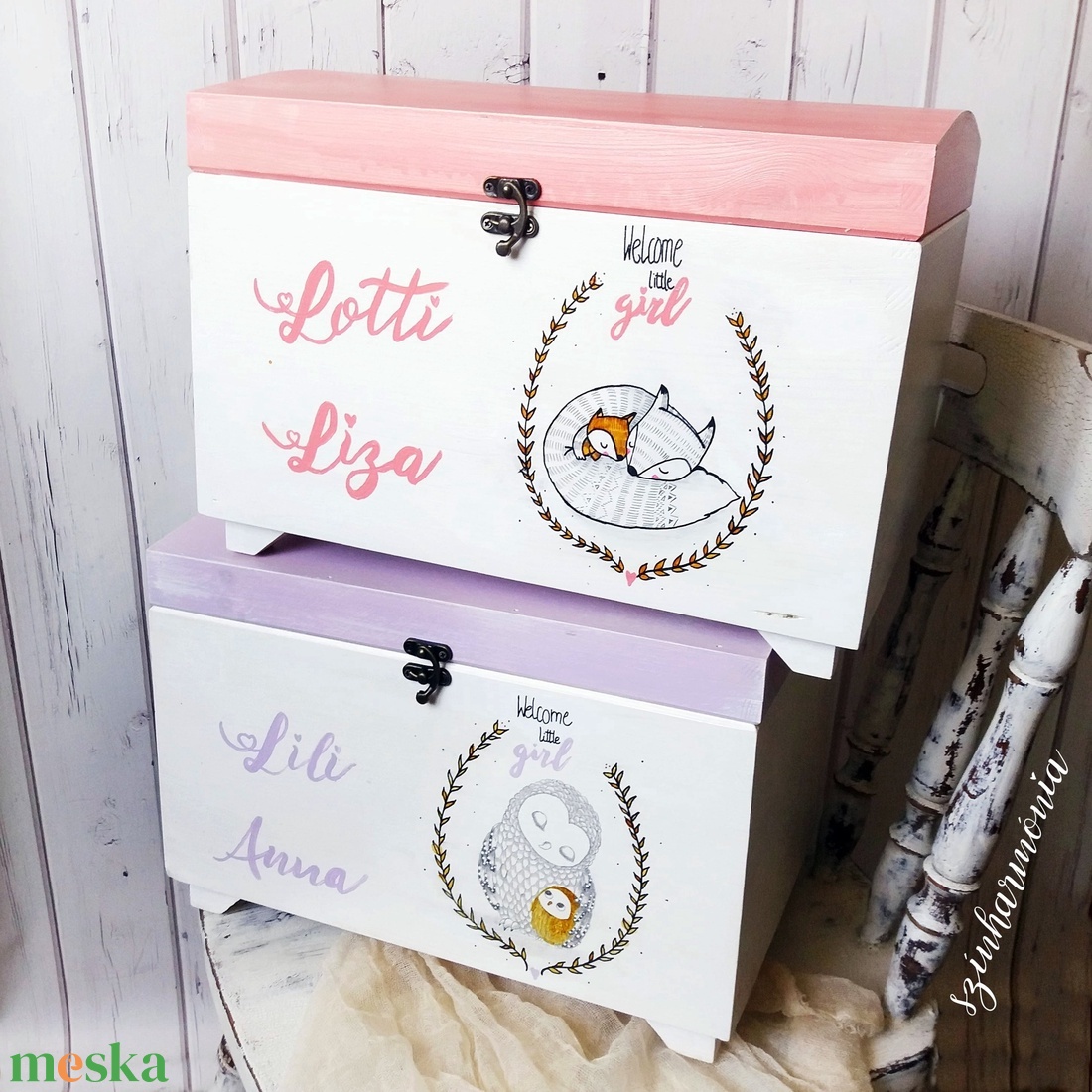 Emlékőrző faláda - Kislány róka (névre szóló kincsesláda) - otthon & életmód - tárolás & rendszerezés - láda - Meska.hu