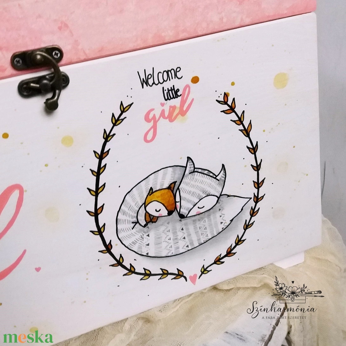 Emlékőrző faláda - Kislány róka (névre szóló kincsesláda) - otthon & életmód - tárolás & rendszerezés - láda - Meska.hu