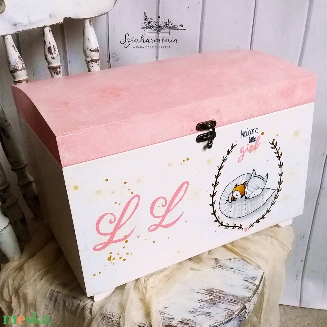 Emlékőrző faláda - Kislány róka (névre szóló kincsesláda) - otthon & életmód - tárolás & rendszerezés - láda - Meska.hu