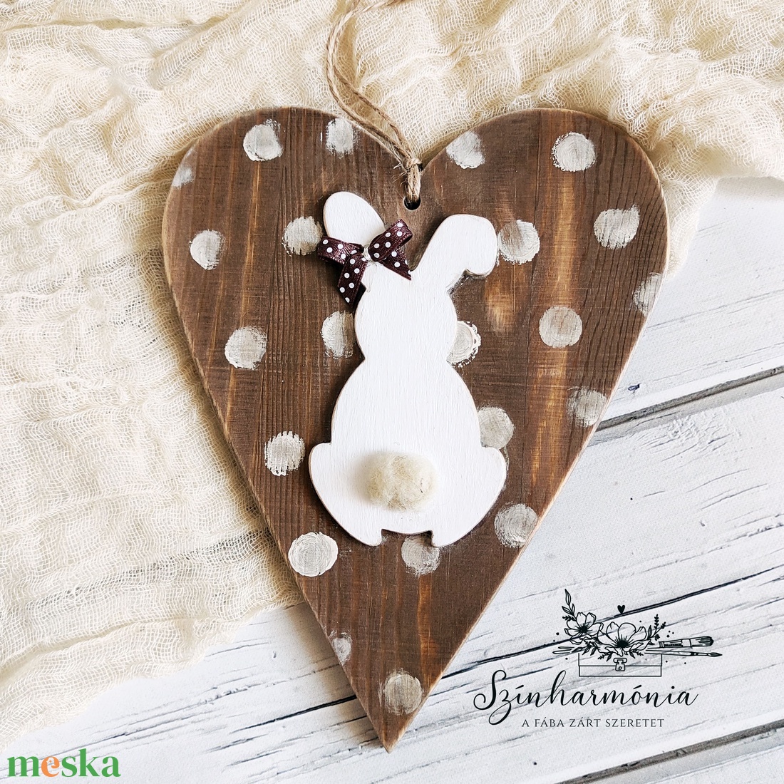 Akasztható Szív - Pöttyös nyuszi - LIMITÁLT - otthon & életmód - dekoráció - ajtó- és ablak dekoráció - ajtódísz & kopogtató - Meska.hu