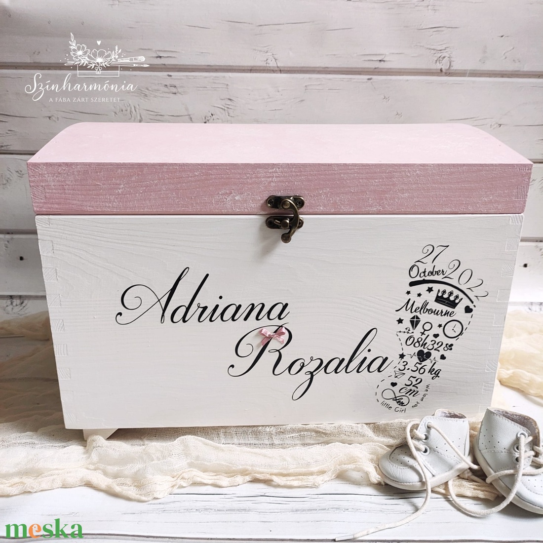 Emlékőrző faláda - Lábnyom (névre szóló kincsesláda) - otthon & életmód - babaszoba, gyerekszoba - Meska.hu