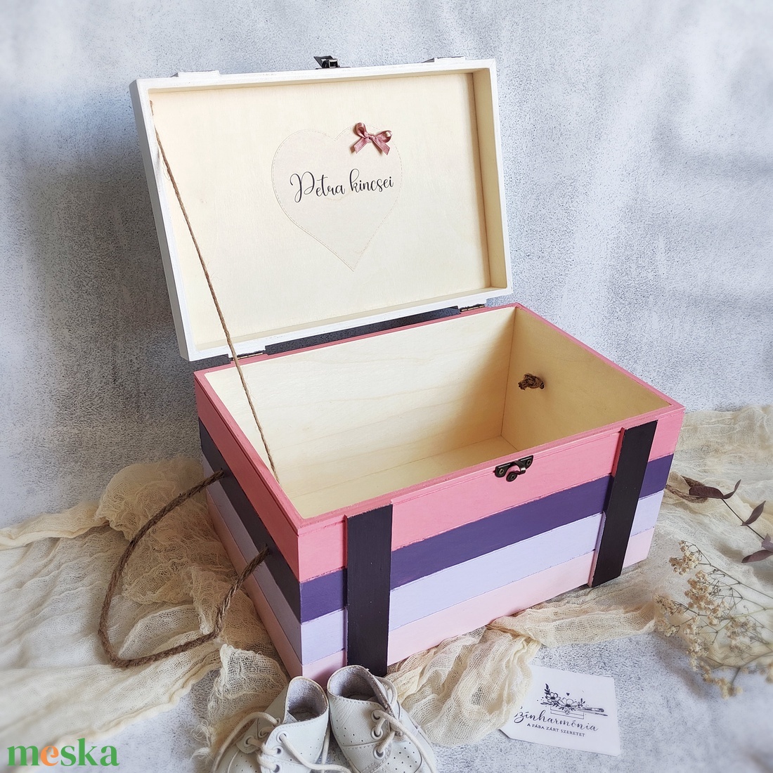 Kisebb kincsesláda zsinóros fogantyúval - Lila naplemente - otthon & életmód - tárolás & rendszerezés - láda - Meska.hu