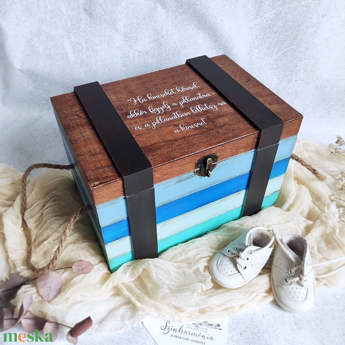 Nagyobb kincsesláda zsinóros fogantyúval - Hullámzás - otthon & életmód - tárolás & rendszerezés - láda - Meska.hu