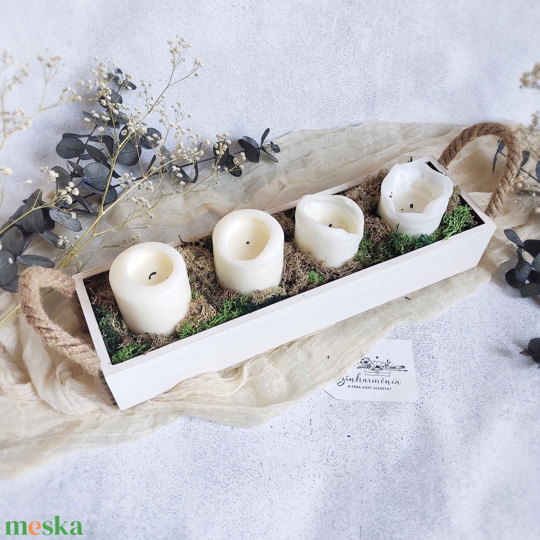 Natúr Advent - Tál kötélfogantyúval és gyertyákkal - karácsony - adventi díszek - adventi koszorú - Meska.hu