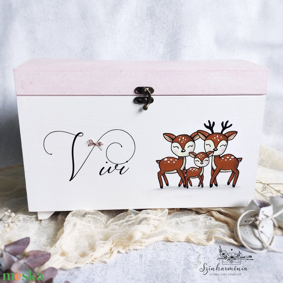 Emlékőrző faláda - Őzikék (névre szóló kincsesláda és tárolóláda) - játék & sport - Meska.hu