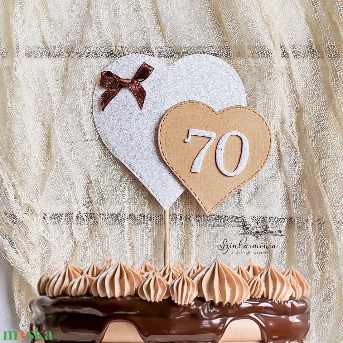 Térhatású tortabeszúró - Fehér csillám és mandula szív (70-es) - otthon & életmód - konyhafelszerelés, tálalás - sütés, főzés - sütidísz - Meska.hu