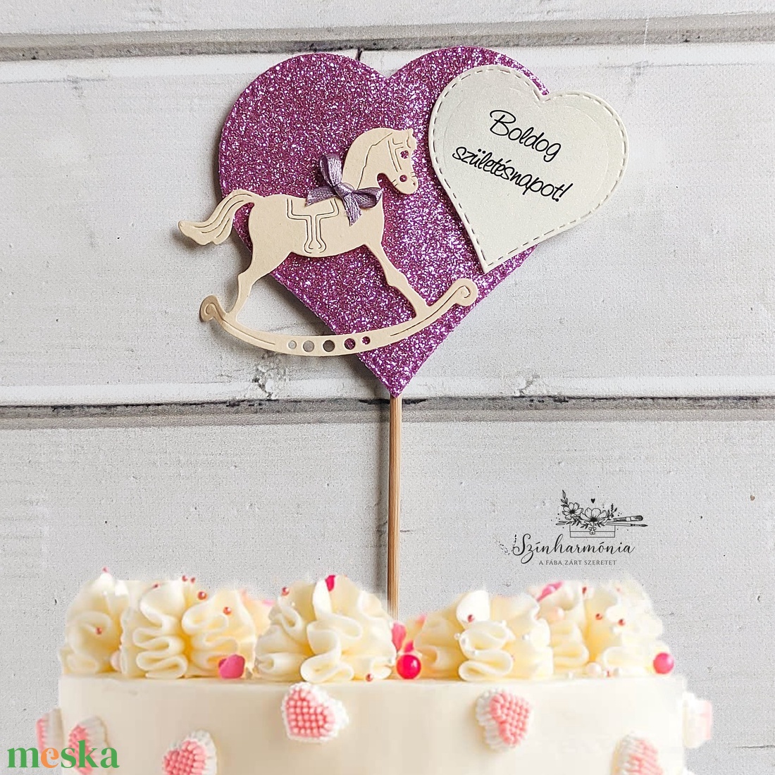 Térhatású tortabeszúró - Hintaló rózsaszín - otthon & életmód - konyhafelszerelés, tálalás - sütés, főzés - sütidísz - Meska.hu