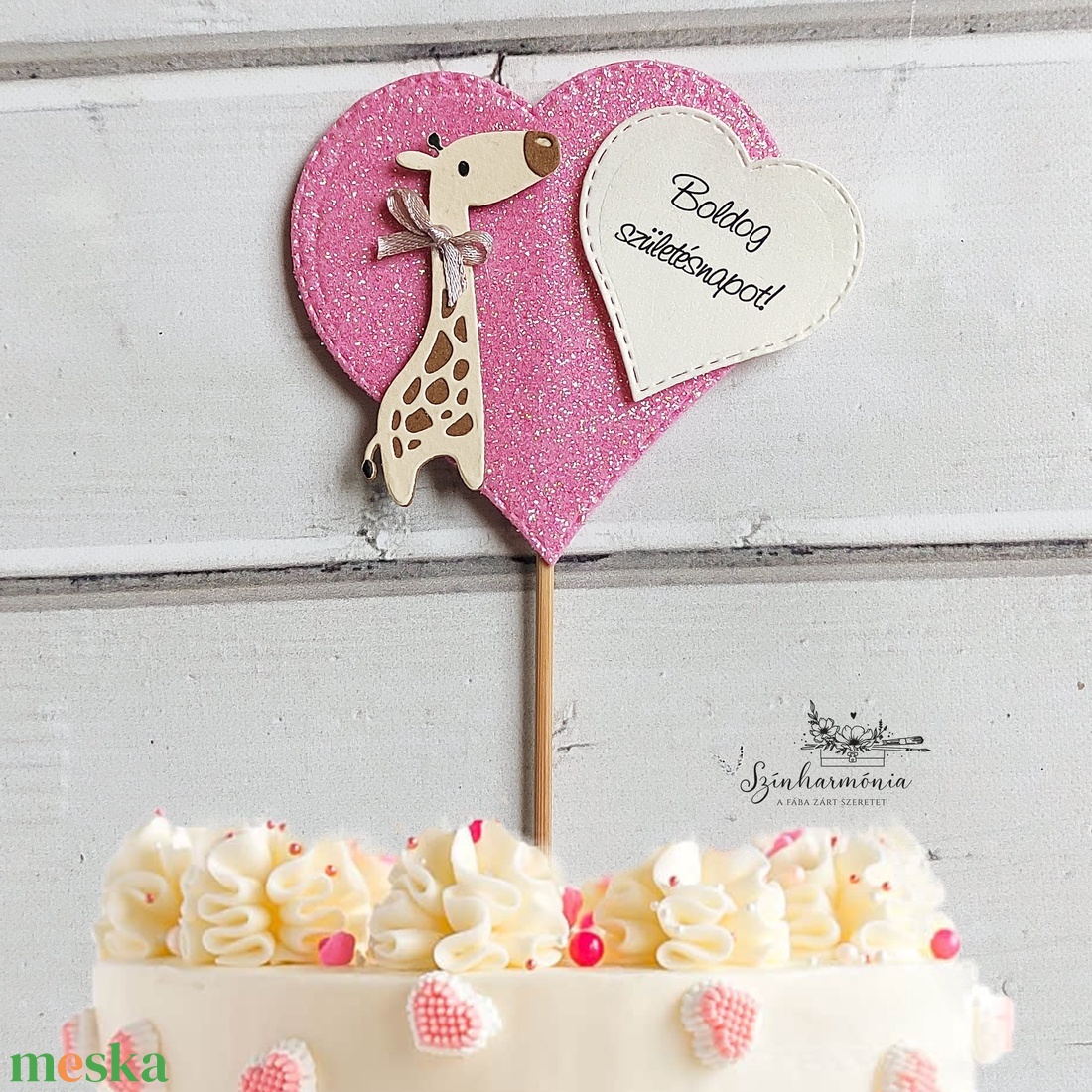 Térhatású tortabeszúró - Zsiráf rózsaszín - otthon & életmód - konyhafelszerelés, tálalás - sütés, főzés - sütidísz - Meska.hu