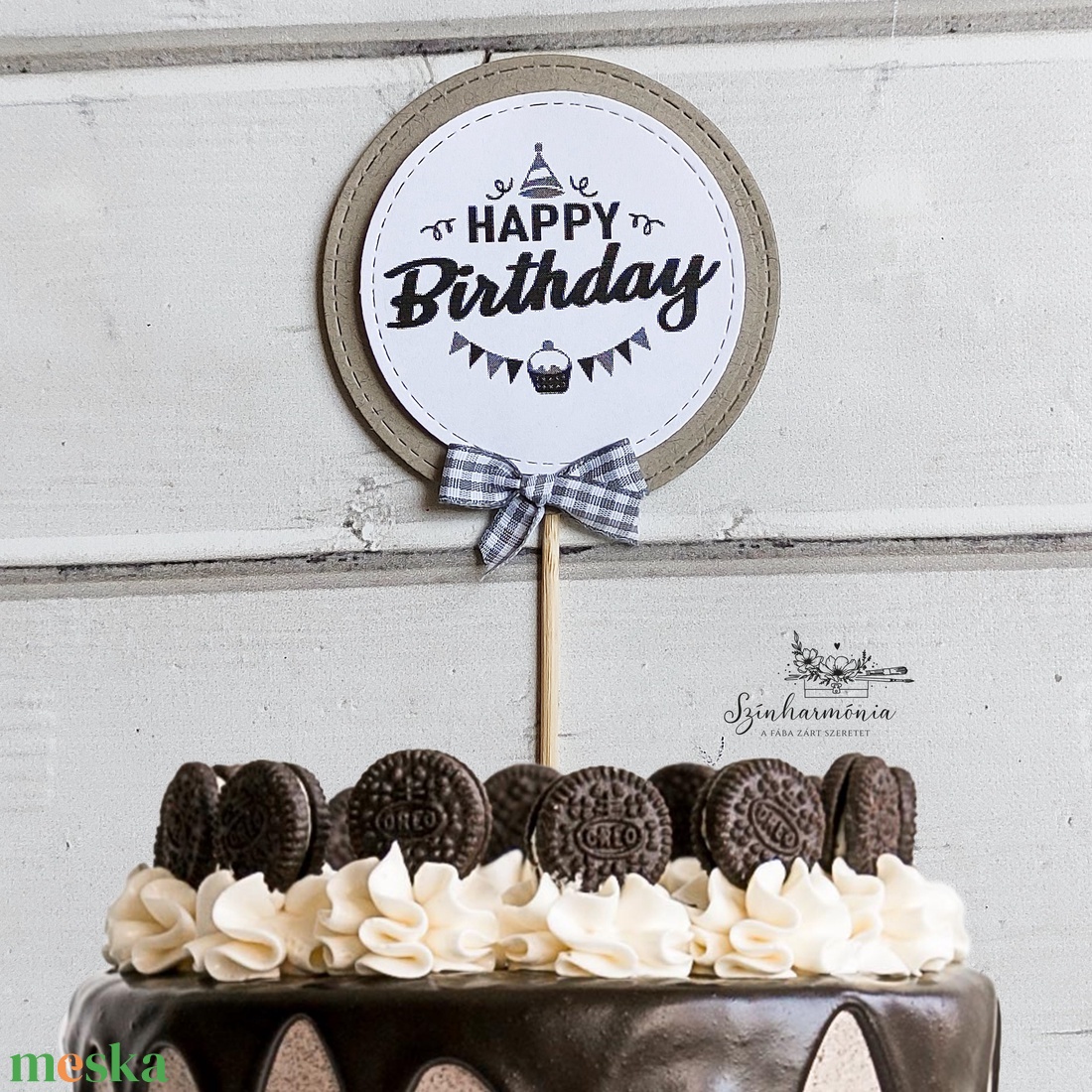 Térhatású tortabeszúró - Happy Birthday szürke - otthon & életmód - konyhafelszerelés, tálalás - sütés, főzés - sütidísz - Meska.hu