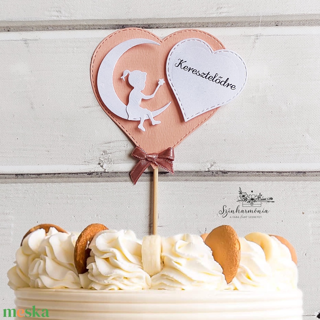Térhatású tortabeszúró - Keresztelőre kislány holdon - otthon & életmód - konyhafelszerelés, tálalás - sütés, főzés - sütidísz - Meska.hu