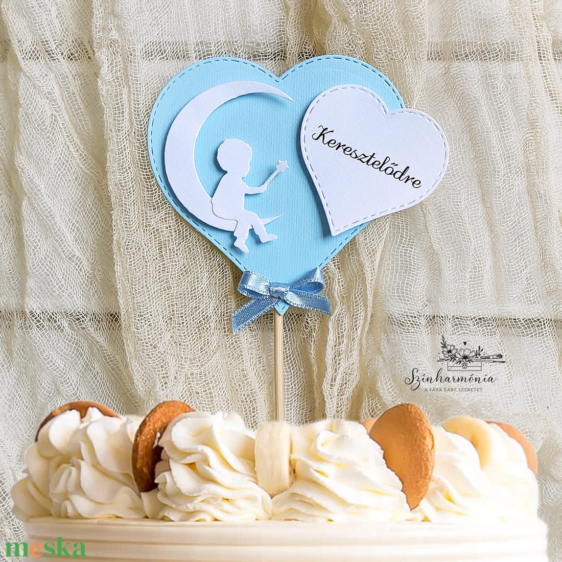 Térhatású tortabeszúró - Keresztelőre kisfiú holdon - otthon & életmód - konyhafelszerelés, tálalás - sütés, főzés - sütidísz - Meska.hu
