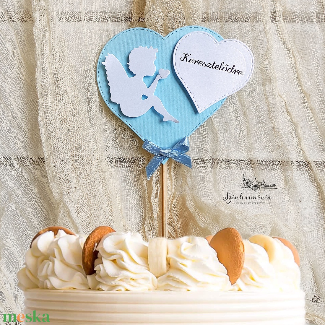 Térhatású tortabeszúró - Keresztelőre fiú angyal - otthon & életmód - konyhafelszerelés, tálalás - sütés, főzés - sütidísz - Meska.hu