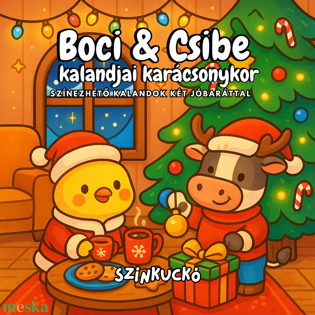 Karácsonyi színezőfüzet gyerekeknek és felnőtteknek. Kifestő kislányoknak karácsonyi ajándék. Boci és Csibe karácsonykor - otthon & életmód - papír, írószer - színező - Meska.hu