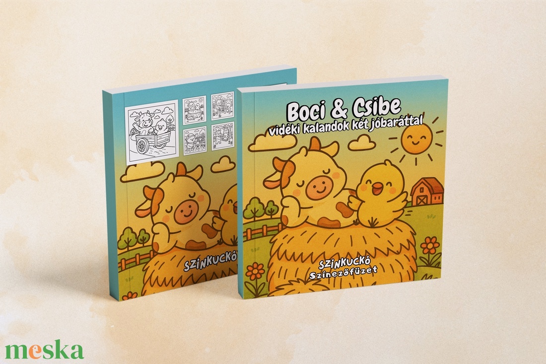 Színezőfüzet felnőtt nőknek és kislányoknak. Boci és csibe vidéki kalandok két jó baráttal. Színezőkönyv stressz ellen. - otthon & életmód - papír, írószer - színező - Meska.hu