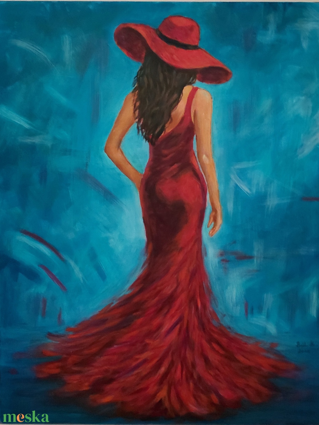 Női alak - Titok vörösben - művészet - festmény - akril - Meska.hu