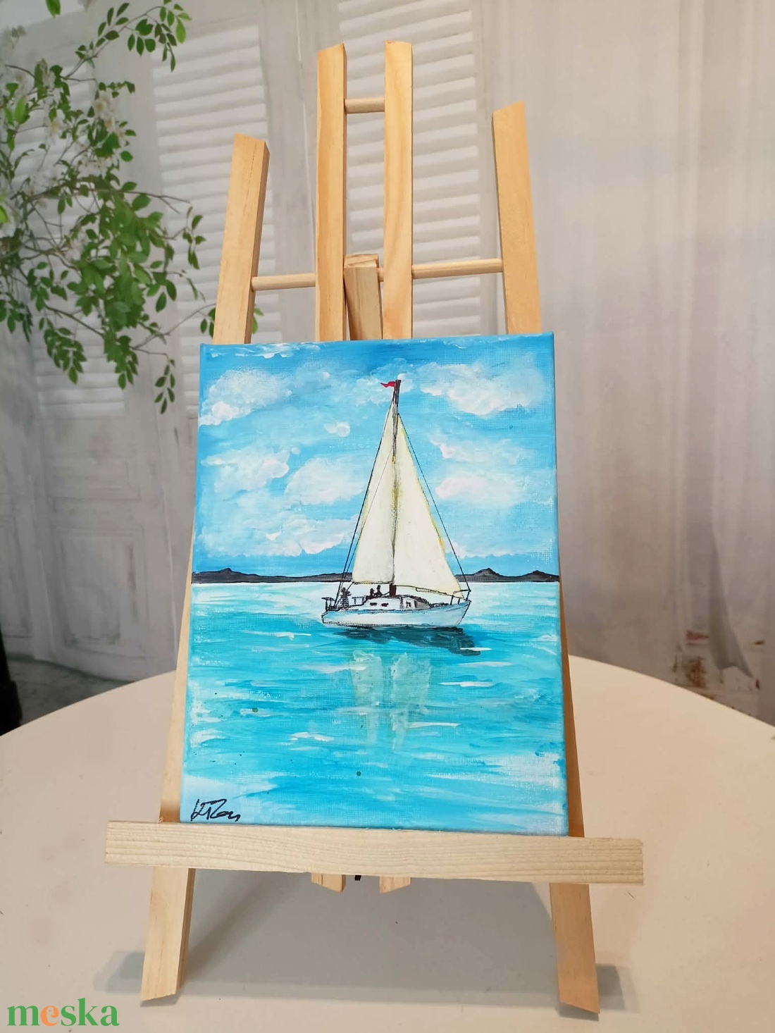 Balatoni táj vitorlással - művészet - festmény - akril - Meska.hu