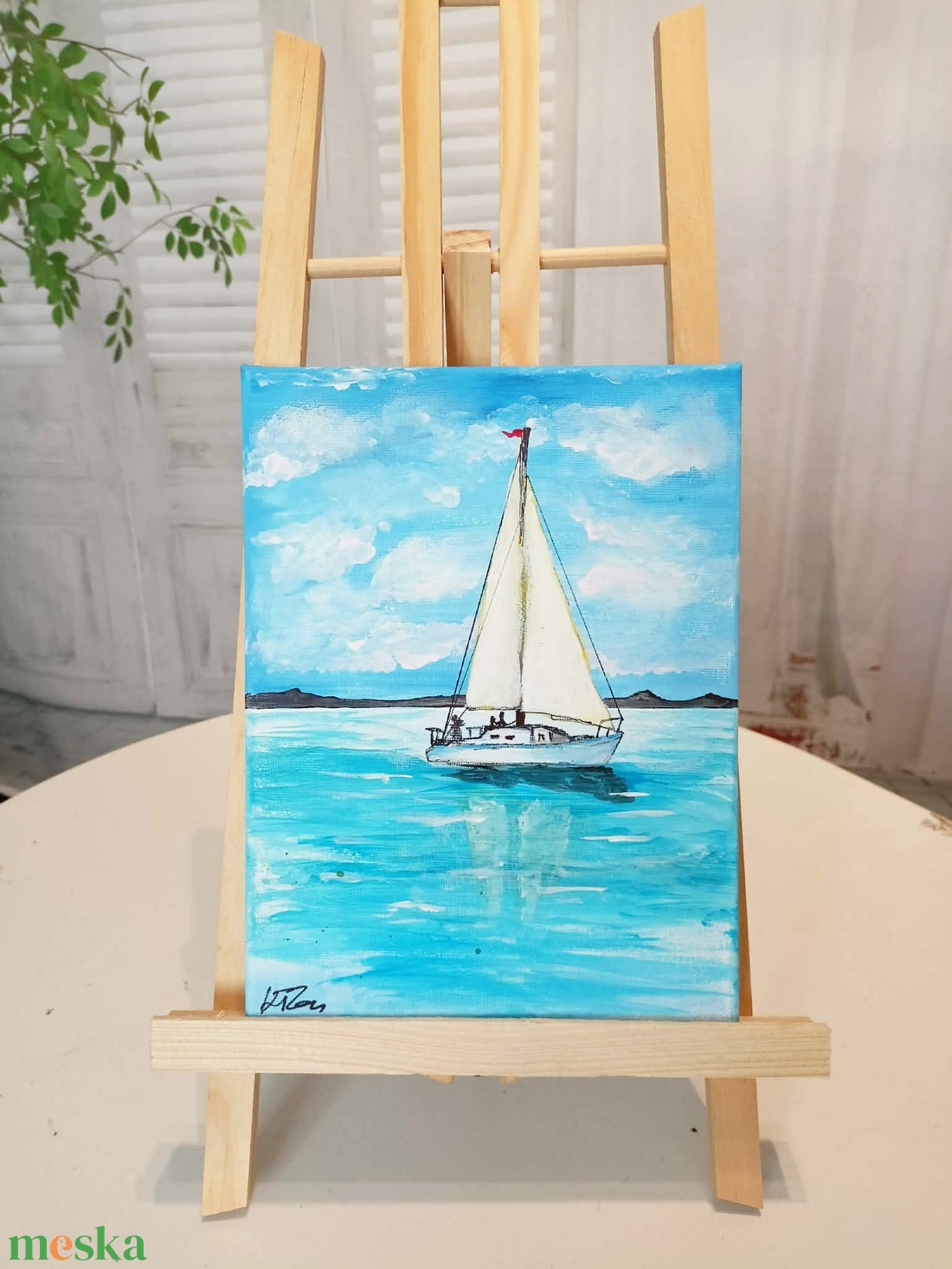 Balatoni táj vitorlással - művészet - festmény - akril - Meska.hu
