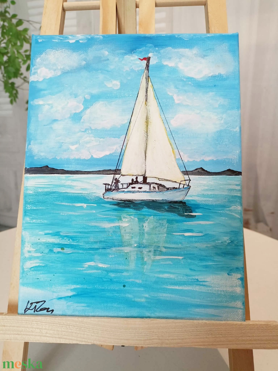 Balatoni táj vitorlással - művészet - festmény - akril - Meska.hu