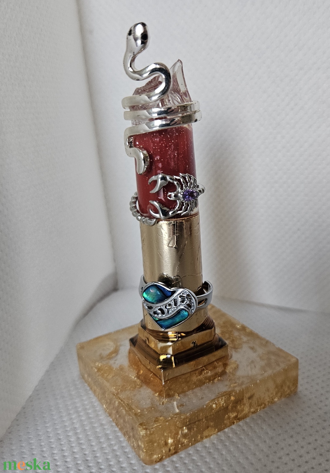 epoxy rúzs gyűrűtartó - ékszer - ékszertartó - ékszertartó állvány - Meska.hu