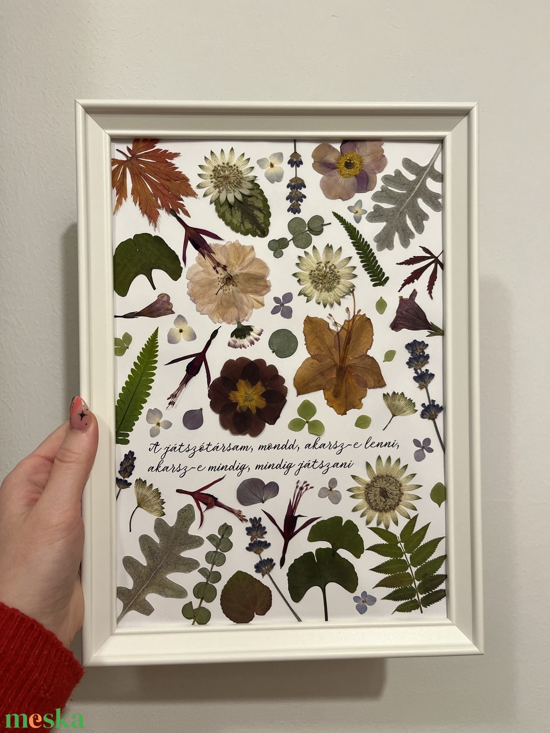 Idézetes kép préselt virágokkal, levelekkel - otthon & életmód - dekoráció - kép & falikép - 3d képek - Meska.hu