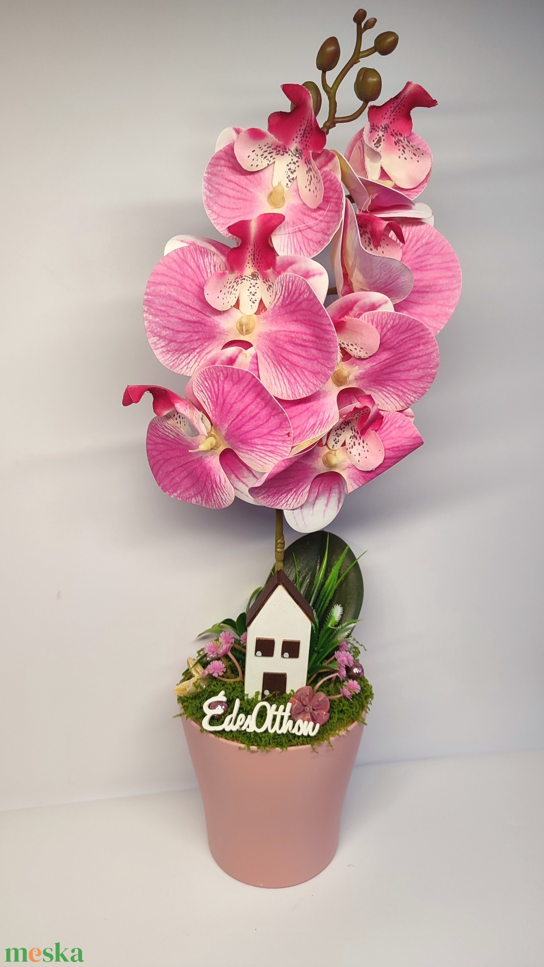 Orchidea házikóval - otthon & életmód - dekoráció - asztal és polc dekoráció - asztaldísz - Meska.hu