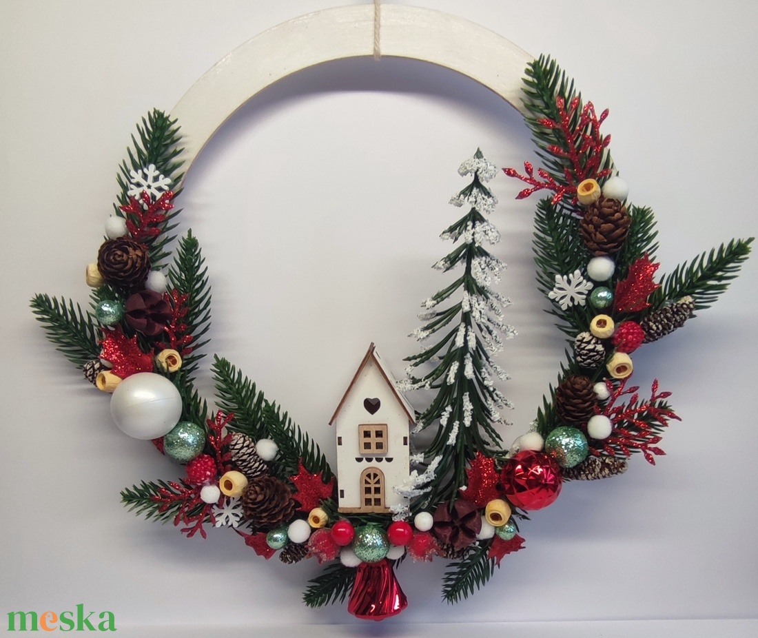 Karácsonyi ajtódísz házikóval - otthon & életmód - dekoráció - ajtó- és ablak dekoráció - ajtódísz & kopogtató - Meska.hu