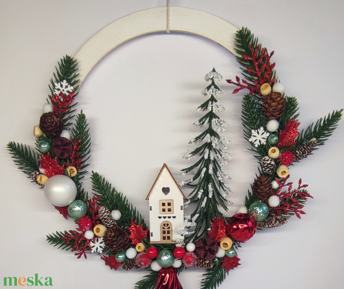 Karácsonyi ajtódísz házikóval - otthon & életmód - dekoráció - ajtó- és ablak dekoráció - ajtódísz & kopogtató - Meska.hu