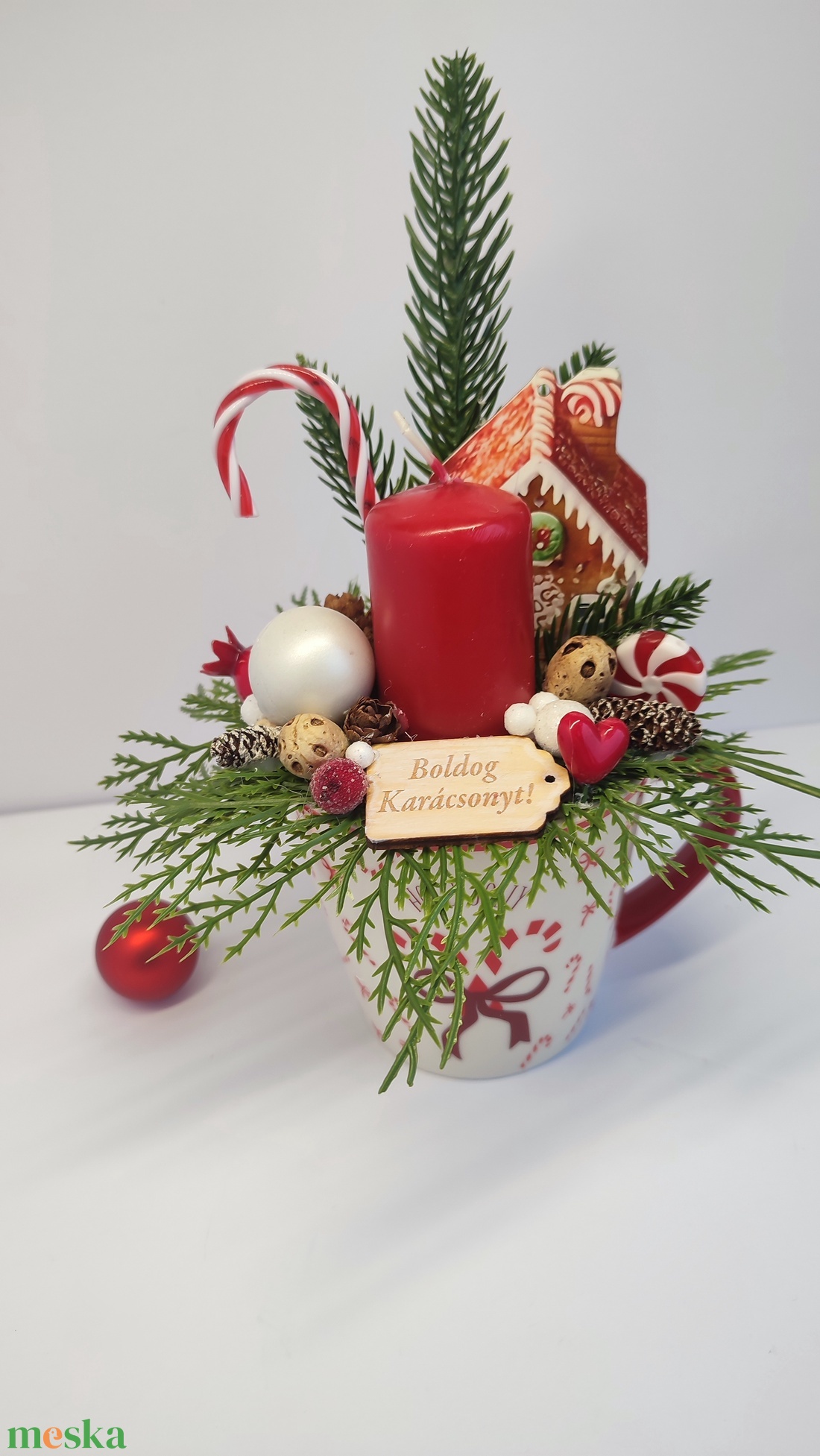 Bögrés karácsonyi gyertyás asztaldísz  - otthon & életmód - dekoráció - asztal és polc dekoráció - asztaldísz - Meska.hu