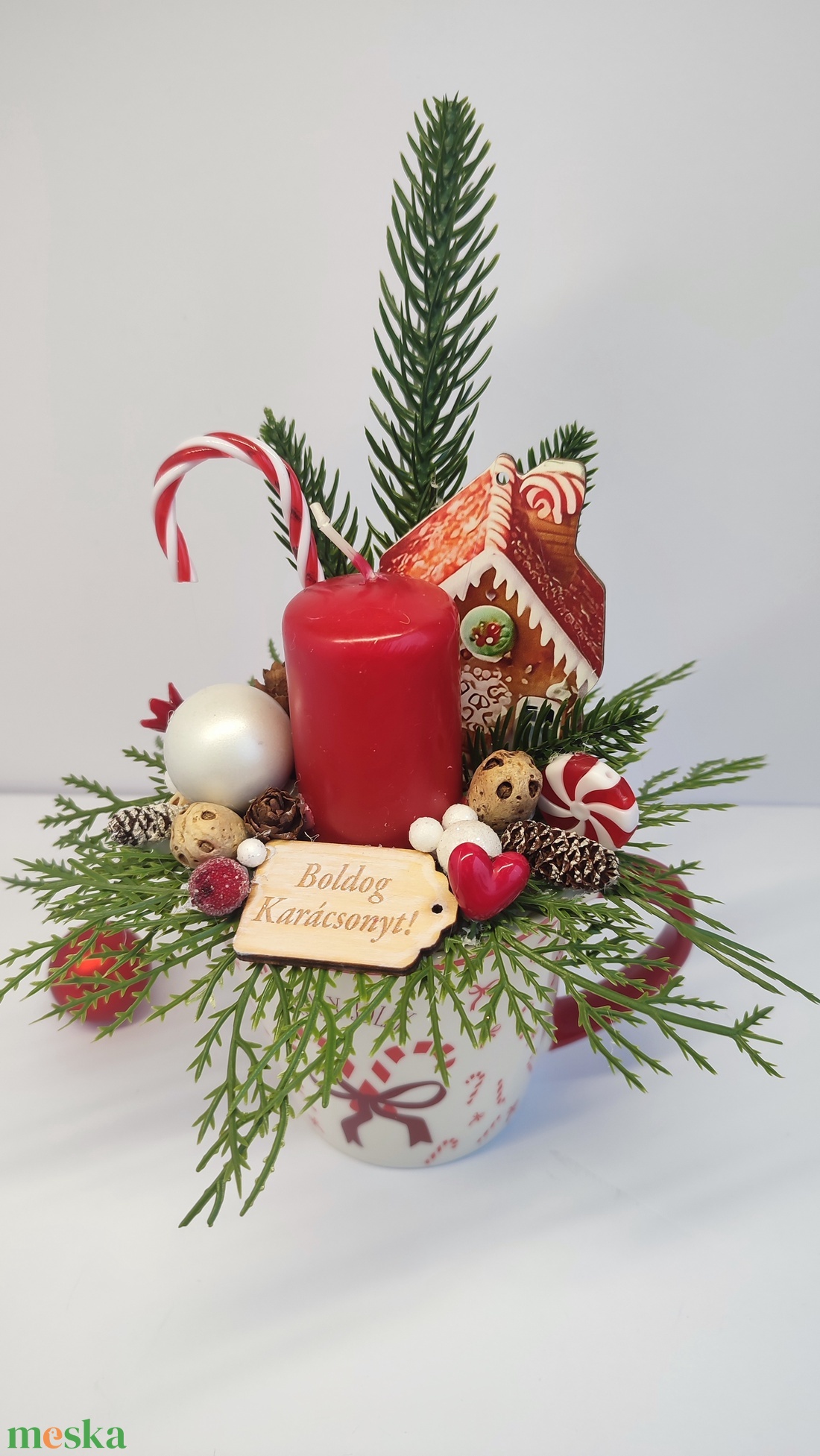 Bögrés karácsonyi gyertyás asztaldísz  - otthon & életmód - dekoráció - asztal és polc dekoráció - asztaldísz - Meska.hu