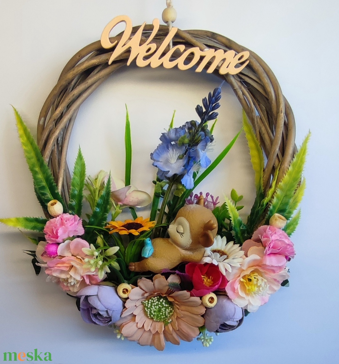 Welcome tavaszi ajtódísz � erdőszéli virágkoszorú őzikével - otthon & életmód - dekoráció - ajtó- és ablak dekoráció - ajtódísz & kopogtató - Meska.hu