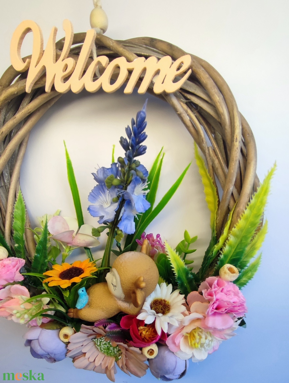 Welcome tavaszi ajtódísz � erdőszéli virágkoszorú őzikével - otthon & életmód - dekoráció - ajtó- és ablak dekoráció - ajtódísz & kopogtató - Meska.hu