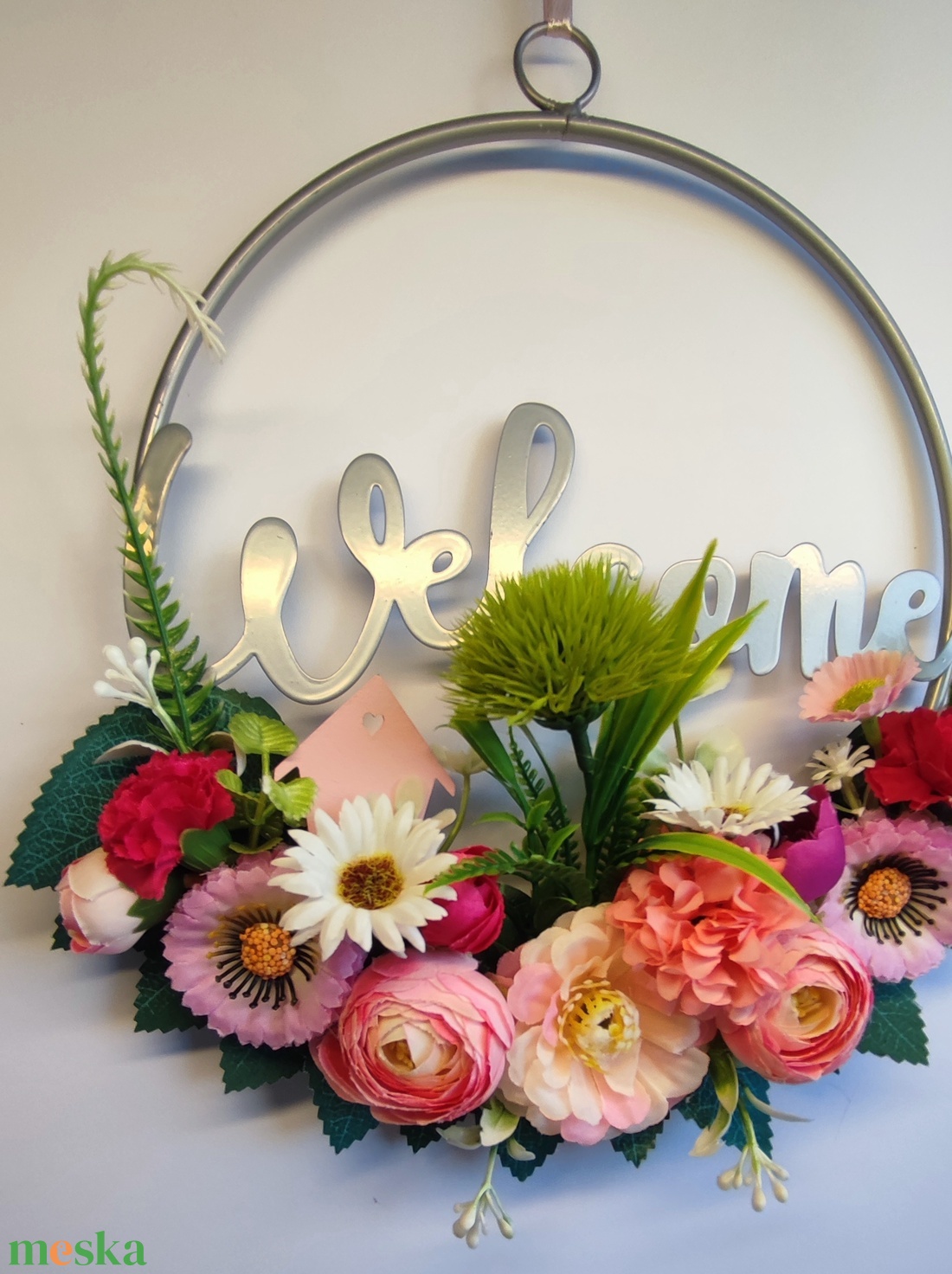 Welcome tavaszi ajtódísz � friss virágok koszorúja - otthon & életmód - dekoráció - ajtó- és ablak dekoráció - ajtódísz & kopogtató - Meska.hu