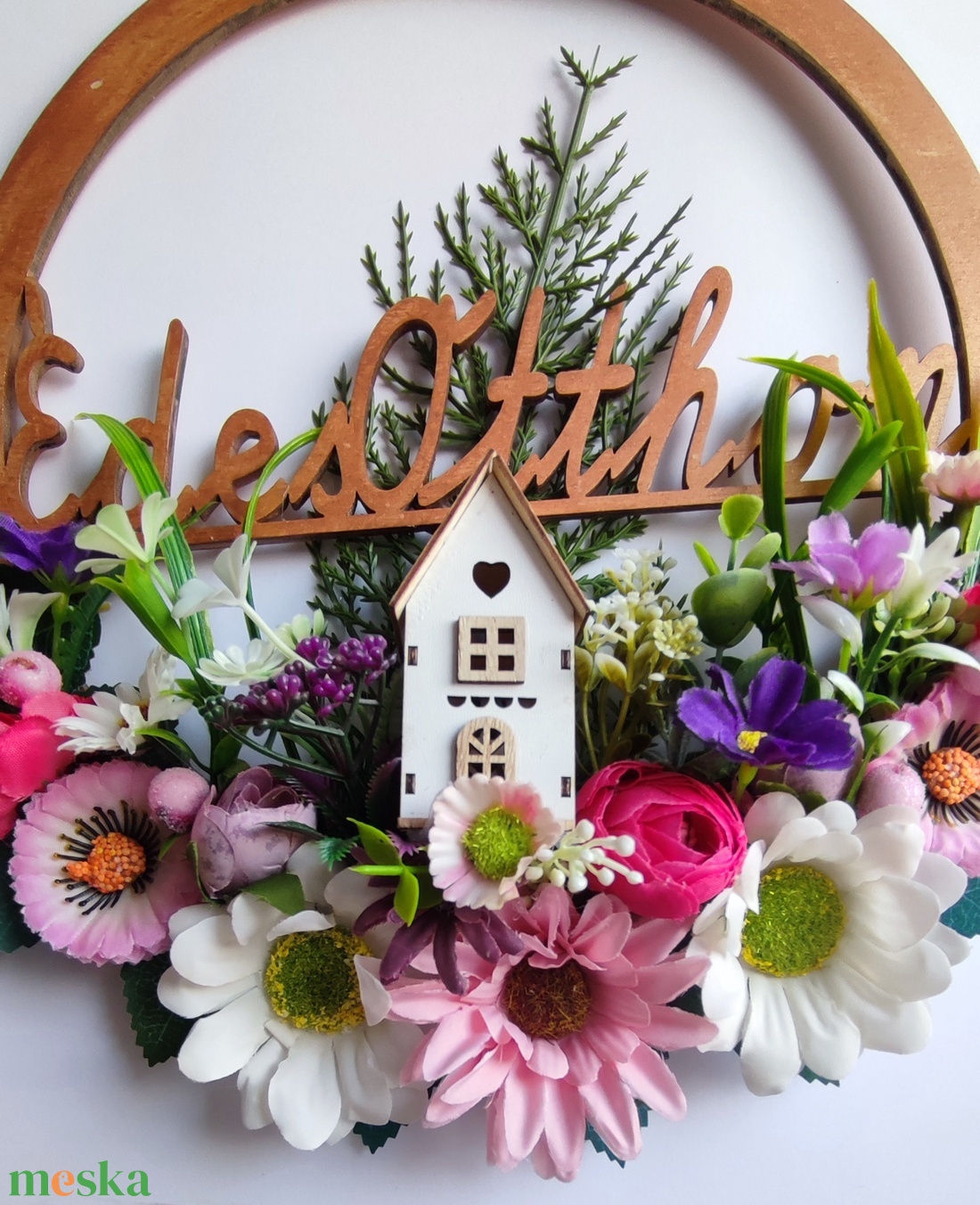 Hazaváró tavaszi ajtódísz - Édes otthon virágokkal - otthon & életmód - dekoráció - ajtó- és ablak dekoráció - ajtódísz & kopogtató - Meska.hu