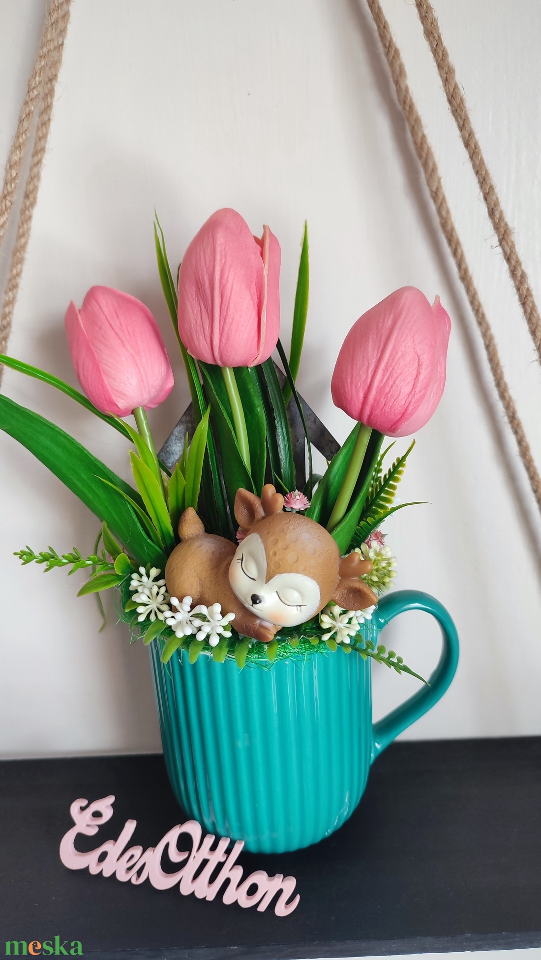 Őzikés bögrés tavaszi dekoráció � Édes Otthon - otthon & életmód - dekoráció - húsvéti asztaldíszek - Meska.hu