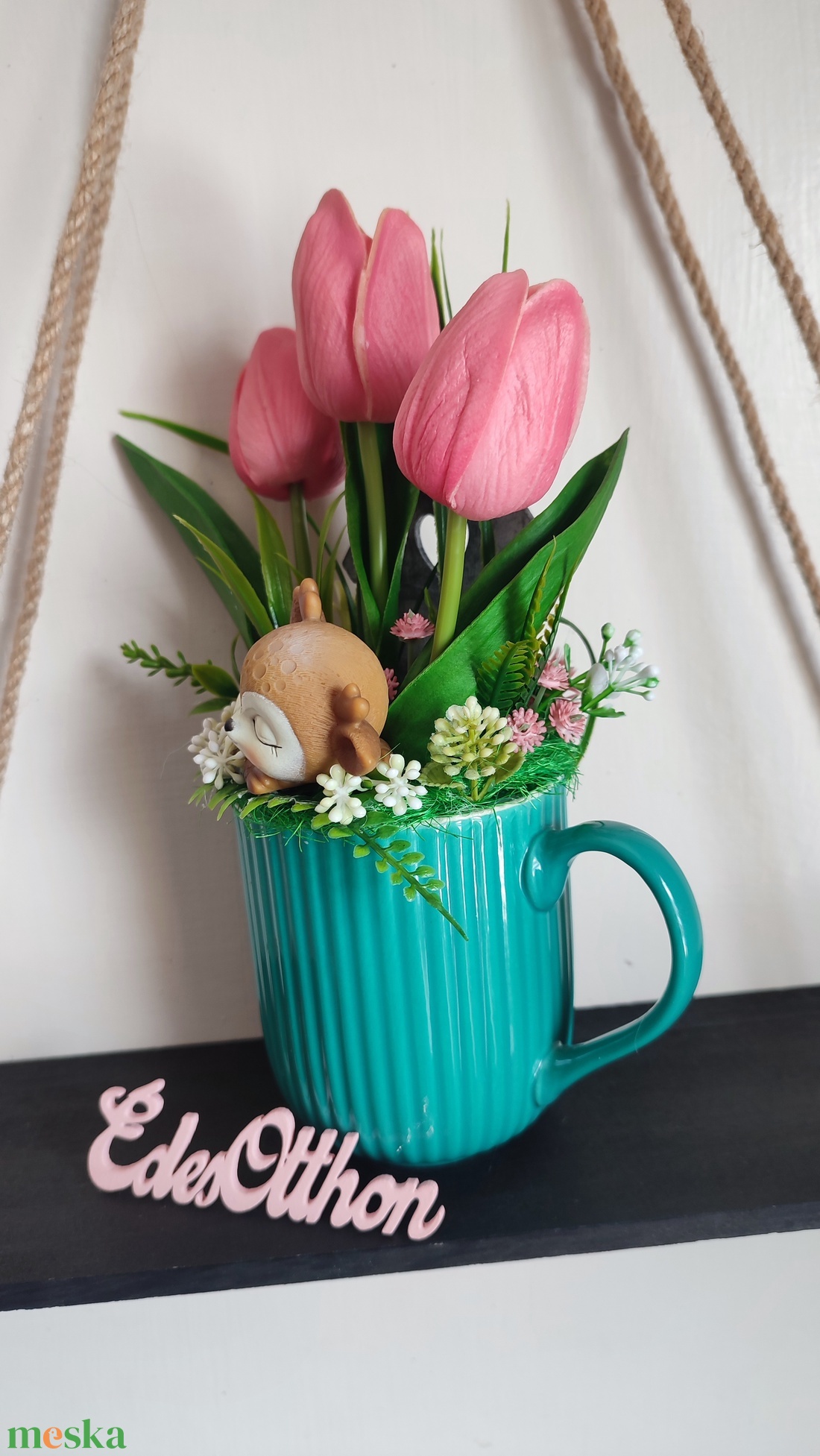 Őzikés bögrés tavaszi dekoráció � Édes Otthon - otthon & életmód - dekoráció - húsvéti asztaldíszek - Meska.hu