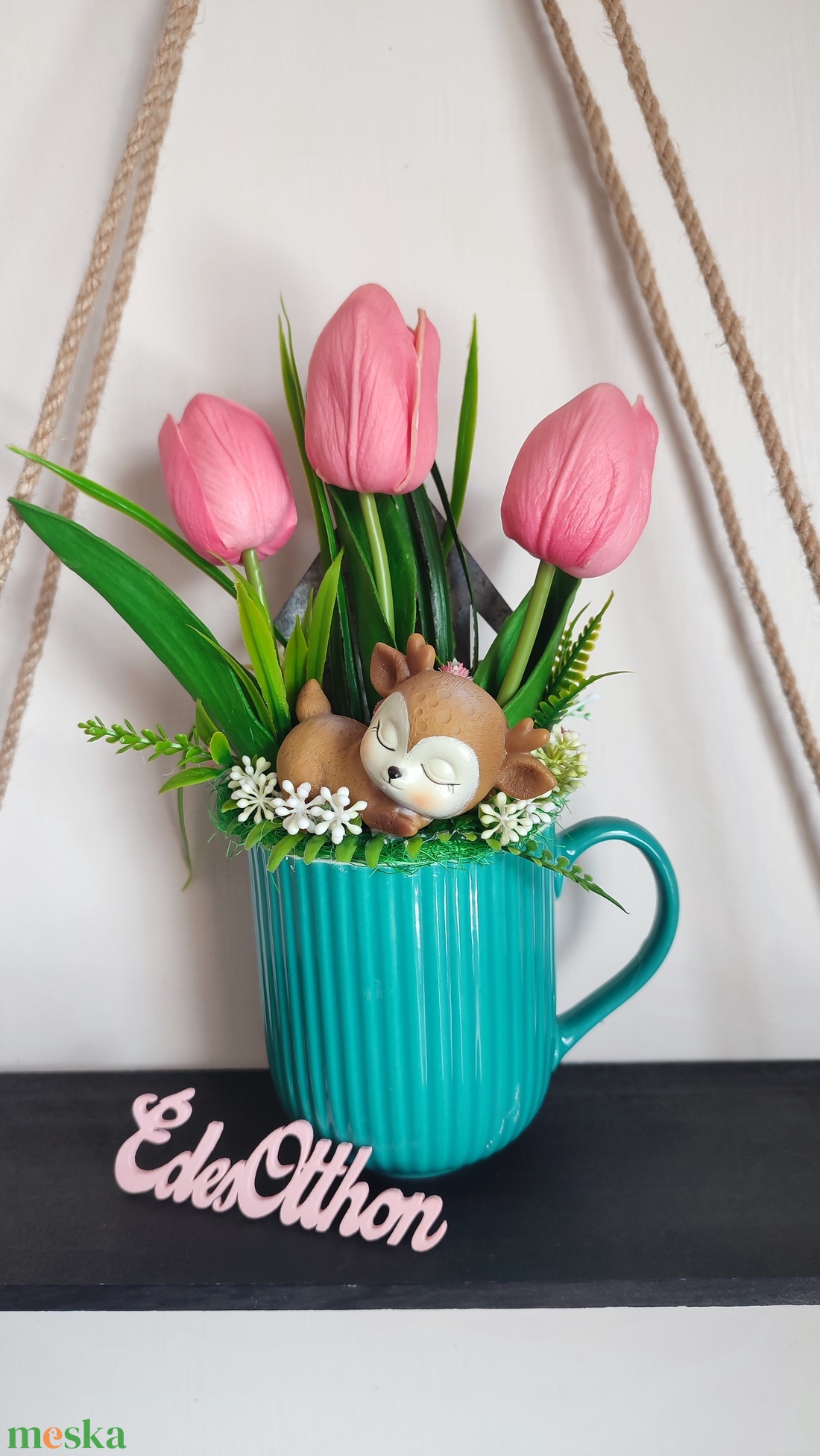 Őzikés bögrés tavaszi dekoráció � Édes Otthon - otthon & életmód - dekoráció - húsvéti asztaldíszek - Meska.hu