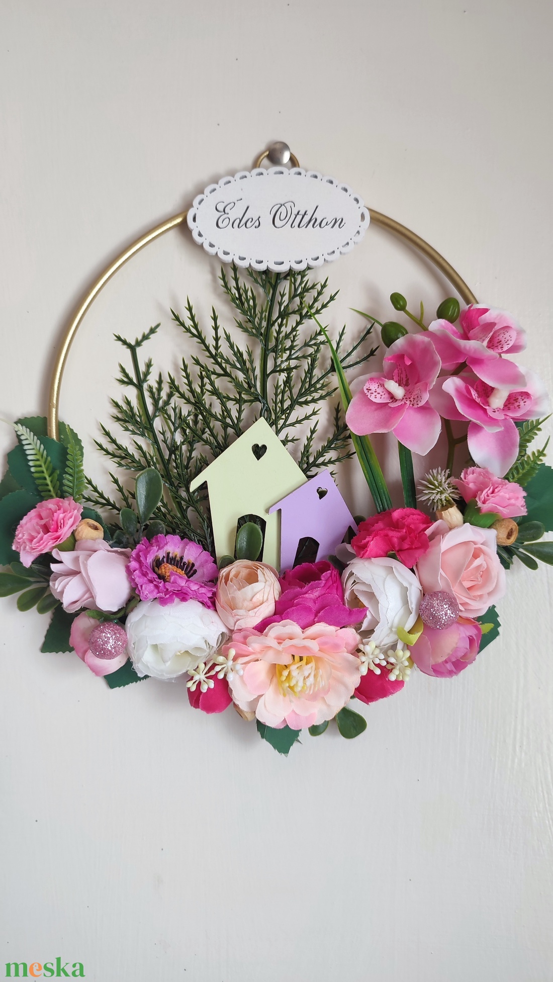 Édes Otthon ajtódísz � virágos házikókkal - otthon & életmód - dekoráció - ajtó- és ablak dekoráció - ajtódísz & kopogtató - Meska.hu