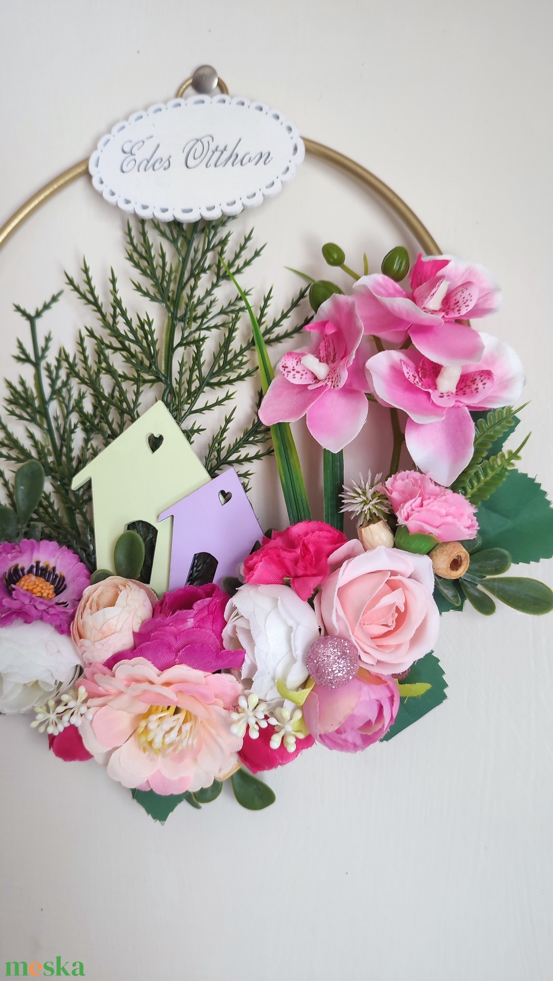 Édes Otthon ajtódísz � virágos házikókkal - otthon & életmód - dekoráció - ajtó- és ablak dekoráció - ajtódísz & kopogtató - Meska.hu