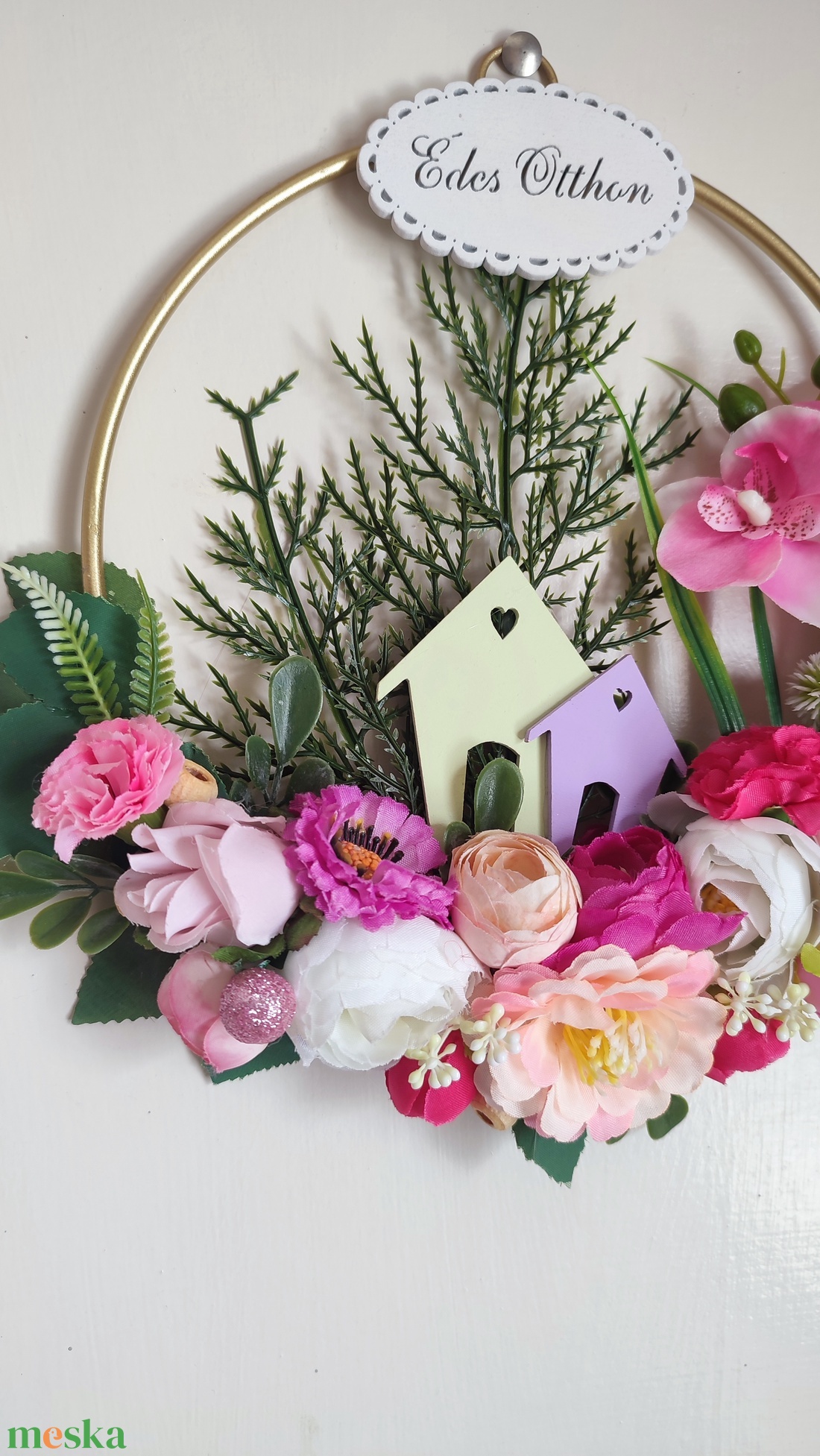 Édes Otthon ajtódísz � virágos házikókkal - otthon & életmód - dekoráció - ajtó- és ablak dekoráció - ajtódísz & kopogtató - Meska.hu